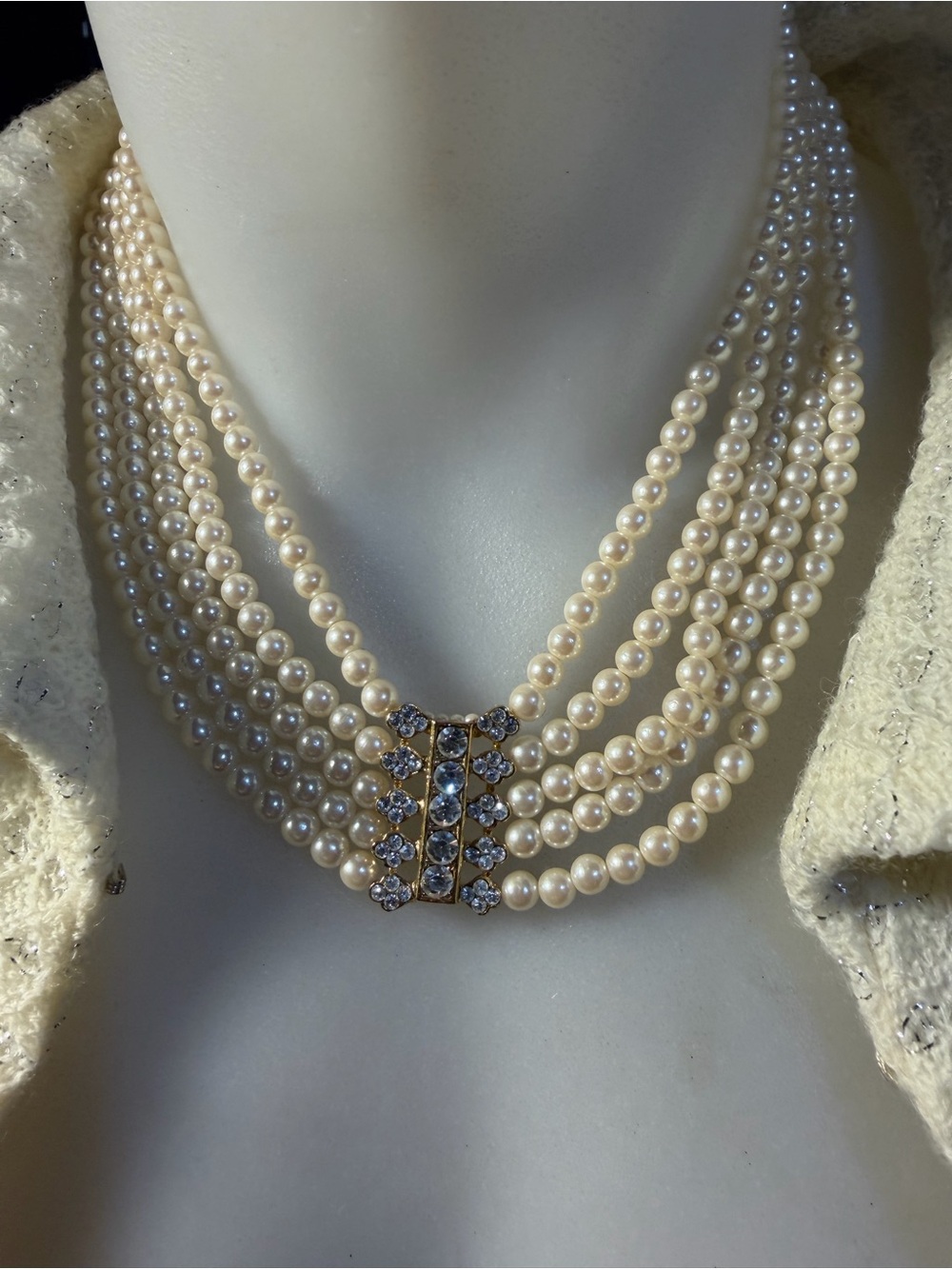 Vintage Multi-Strand Pearl And Crystal Necklace Pretty